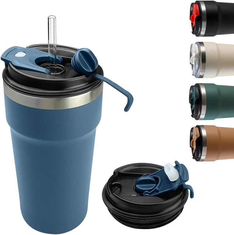 SPLMIFA Travel coffee mugs leak-proof, reusable coffee cups with lids, stainless steel vacuum thermos coffe tumblers,thermal insulation cups for men and women hot & cold drinks (4th-Blue, 16OZ) - Image 1